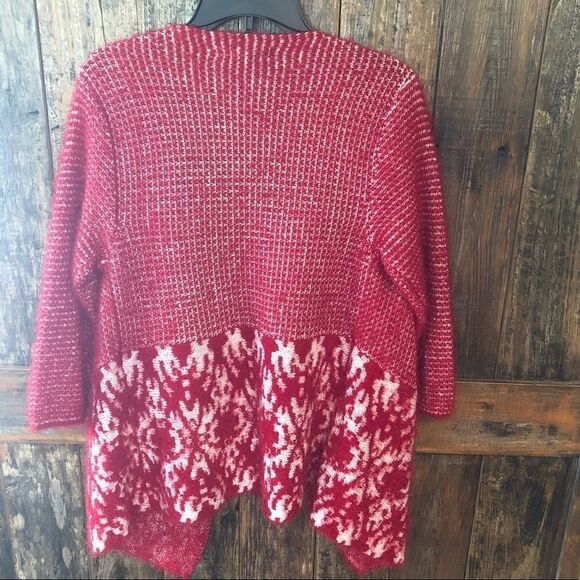 Cardigan Sz M Red Open Knit Wide Warm Work Casual Collar Striped - Picture 3 of 8